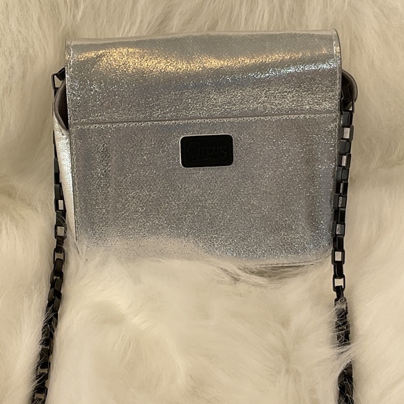 NWOT Circus Sam Edelman Metallic Silver Purse/Black Chain Crossbody Strap/Clutch - Picture 6 of 14